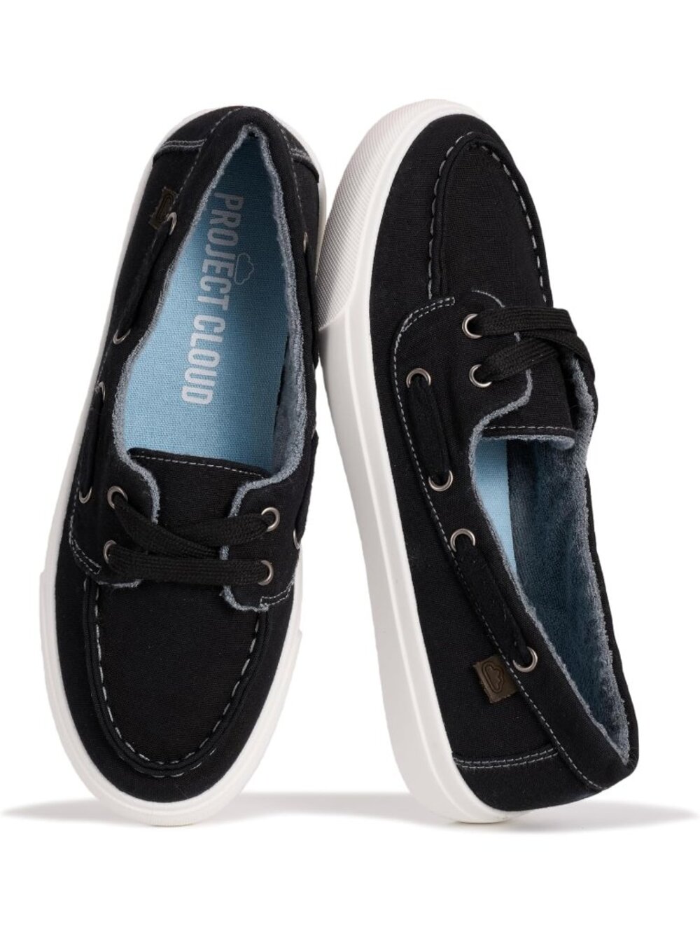 Womens Black Canvas Project Cloud Canvas Sneakers Memory Foam Slip On Loafers